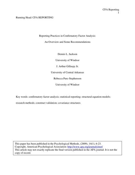 Reporting Practices in Confirmatory Factor Analysis: .